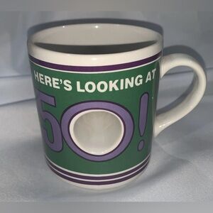 Here's Looking at 50! Birthday Coffee Mug Milestone Green Purple Unisex